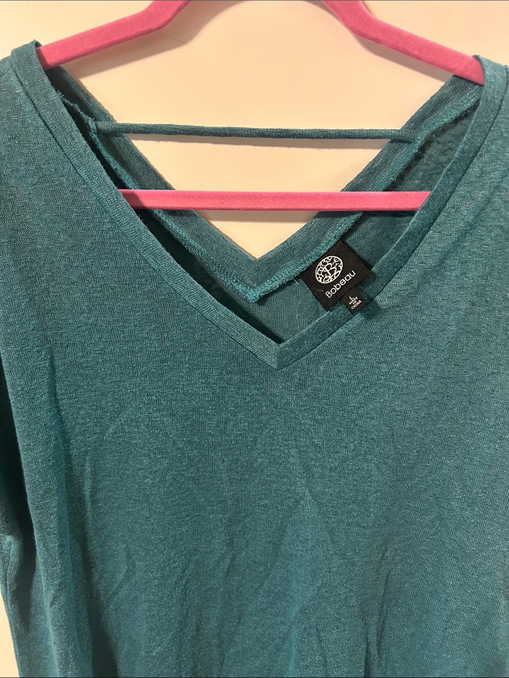 bobeau Teal Double-Strap V-Neck Short Sleeve Top